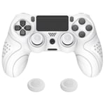 PlayVital Housse en Silicone  pour PS4 Pro Slim Manette,Coque de Protection avec Capuchon Joystick pour PS4-Blanc(Guardian Edition)