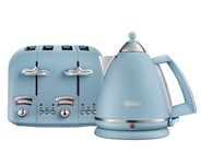 De'Longhi Argento Flora KBX3016 Kettle (3kW) and CTO4 4-Slice Toaster (1800W) (Blue)