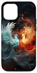 Coque pour iPhone 13 Rouge bleu phénix oiseau glace et feu, ying yang, art fantastique