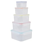 Premier Housewares Square Food Storage Containers with Lids, Set of 5, W21cm x D21cm x H12cm