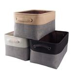 Mangata Canvas Storage Box 3 Pack, Fabric Storage Basket with Handles for Cupboards, Shelves, Clothes, Toys (Medium, Foldable)