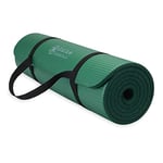 Gaiam Essentials Thick Yoga Mat Fitness & Exercise Mat with Easy-Cinch Carrier Strap, Green, 72"L X 24"W X 2/5 Inch Thick