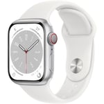 Apple Watch Series 8 GPS + Cellular - 41mm - Silver Aluminium Case - White Sport Band Armband - Regular 