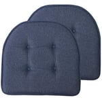 Sweet Home Collection Chair Cushion Memory Foam Pads Tufted Slip Non Skid Rubber Back U-Shaped 17" x 16" Seat Cover, 2 Count (Pack of 1), Denim Blue