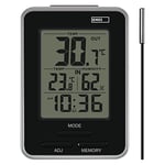 EMOS Thermomètre numérique avec capteur extérieur, thermomètre intérieur et extérieur, hygromètre, affichage des valeurs minimales et maximales, réveil avec fonction snooze, fonctionnement à piles