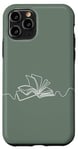 iPhone 11 Pro Minimal Book Line Art For Bookworm On Sage Green Case
