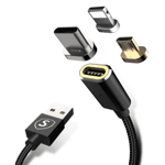 SiGN 3in1 Magnetkabel USB-C, Lightning, Micro-USB 2.4A, 1 m - Svart