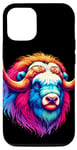 iPhone 14 Pro Cool Musk Ox Graphic Spirit Animal Illustration Tie Dye Art Case