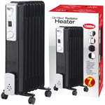 1500W 7 FIN PORTABLE OIL FILLED RADIATOR HEATER ELECTRICAL CARAVAN OFFICE BLACK