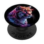 Cougar arc-en-ciel cool, lion de montagne, art animal Puma PopSockets PopGrip Interchangeable