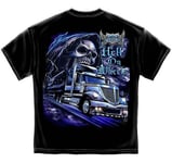 Trucker Hell on Wheels Highway Driver Gothic Grim Reaper Skull T Shirt RN2336