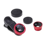 iplusmile 3 in 1 Phone Camera Lens Kit, 180° Fisheye Lens & 0.67X Wide Angle Lens & Macro Lens, Compatible for iPhone 6S/7/8/X (Red)