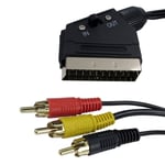 1.5m SCART to 3 x RCA Red Black Yellow Phono Plugs TV DVD Audio Video AV Cable