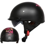 Massage-AED Casque De Moto Cross Homme,Casque Moto Bols,ECE Homologué Retro Harley Casque De Moto pour Scooter Chopper Cruiser Racing Mofa Pilote Vespa Casques Moto Jet avec Visière