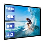84''Inch Projector Screen, 4:3 Foldable Projection Screen with Black Edging and Hanging Holes Portable Translucent Projector Curtain for Home Theater Cinema Indoor Outdoor