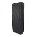 PrimeMatik - Armoire de Rangement et Chaussures en Tissu 60 x 30 x 160 cm Noir avec Porte Rouleau