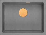 Logan 100 Graniteq Diskbänk Silversten 59,5X45,1X21,5 Cm 1-Fattig Undermonterad Diskbänk Med Manuellt Vattenlås Koppar