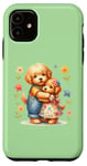 Coque pour iPhone 11 Vert Adorable Chiot Hugs Mignon Doodle Puppies Embrasser