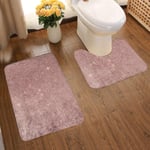 Art Fan-Design Soft Comfort Flannel Bathroom Mats Girly Glam Pink Rose Gold Foil And Glitter Mesh Non Slip Bath Mat Washable Entry Rugs 2pcs/Set Carpet Rugs