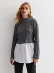 New Look Grey Cable Knit High Neck 2-in-1 Jumper, Grey, Size 6, Women