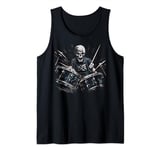 Skeleton Drummer Guy Rock And Roll Band Rock On Drum Kit Tank Top