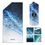 4Monster Microfiber Beach Towel with carry bag Sand Proof Travel Towel 160x80cm Quick Dry Lightweight Towel for Hiking Yoga Gym Sports Swimming Camping Fitness Bath Holiday (Ocean-A, S: (80x160 cm))