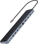 Baseus Station d'accueil USB C, 12 en 1 Dual 4K 60Hz HDMI et Displayport, PD 100W, USB 3.0, Gigabit Ethernet, SD TF, Prise 3,5 mm, pour MacBook/Dell/HP/Surface/Steam Deck