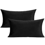 VAKADO Black Lumbar Velvet Soft Solid Cushion Covers Decorative Rectangle Cozy Pillow Covers Home Decor for Living Room Couch Sofa Car 12x20 Inch Set of 2