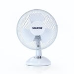 MAXIM: White Desk Fan / 9 Inch Oscillating Portable Fan / 2 Speed Adjustable Angle Fan / M9DESKFAN1PKB