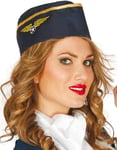 Blå Flyvärdinne Hatt med Guldfärgad Kant och Emblem