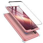 JOYTAG Compatible For Samsung A71 4G case, Tempered glass film 360 degrees ultra thin Matte All-inclusive Protection 3 in 1 PC Phone case cover-Rose gold