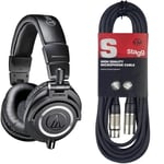 Audio-Technica M50x Casque de Monitoring Professionnel Noir & Stagg Câble Microphone de Haute qualité XLR vers Prise XLR, 6 m, Noir