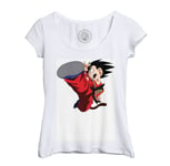 T-Shirt Femme Col Echancré Goku Kick Dragon Ball Fight Sangoku Manga Dragon Ball Anime
