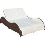 Transat chaise longue bain de soleil lit de jardin terrasse meuble d'extérieur double avec coussin résine tressée marron - Marron