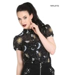 Hell Bunny 50s Shirt Top Gothic Black Sun Moon Stars Solaris Blouse All Sizes