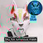 Anime Decor Fox Mask Neon Led Light Cosplay Mask Halloween Par Lake blue One Size