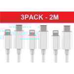 3-Pack 2m Lightning kabel laddning samt överföring 2st USB-C White 3-PACK 2M laddkabel