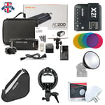 UK Godox 2.4 TTL HSS AD200 Flash+X2T-N For Nikon +AD-S2+AD-S11+60*60 softbox Kit