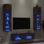 vidaXL 6 Piece TV Wall Units with LED Smoked Oak Engineered Wood UK GF0