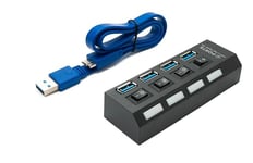 System-S Hub USB 3.0 4 x Type A Femelle vers Micro B Femelle avec câble Adaptateur de commutateur en Noir