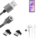 Data charging cable for + headphones Oppo A77 5G + USB type C a. Micro-USB adapt