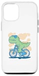 Coque pour iPhone 13 Pro Dinosaure vert à vélo