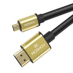 Cable Micro HDMI vers HDMI ultra haute vitesse 8K @ 60Hz, 4K/2K/1080P@120Hz Micro HDMI 2.1 avec Ethernet pour GoPro, Sony, Nikon, Canon, Appareil photo, tablette, ordinateur portable (3 m)