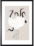SIGNATURE HOME COLLECTION Image avec cadre - Décoration murale - Motif oiseaux japonais - Décoration murale - Graphique abstrait - 60 x 90 cm - Grues - Impression d'art plastifiée - Facile à nettoyer