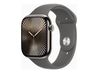 Apple Watch Series 10 (Gps + Cellular) - 46 Mm - Naturlig Titan - Smart Klocka Med Sportband - Fluoroelastomer - Klippgrå - Bandstorlek: M/L - 64 Gb - Lte, Wi-Fi 4, Uwb, Bluetooth - 4G - 41.7 G