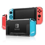 TNP Dockable Case for Nintendo Switch with 6 Pcs Thumbstick Caps, Clear Protective Case for Nintendo Switch Plastic Hard Shell Anti Scratch Shockproof for Console Joy Con Controller, Crystal Clear