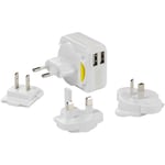 Deltaco Reseladdare, 100-240V till 5V USB, 2A, 2xUSB-portar, vit