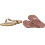 Havaianas, Women's, Top Tiras, Flip Flop, Rose Gold, 6/7 UK Slim Brasil Logo Women Flip Flops | Color: Black | Size: 6/7 UK