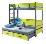 Triple Bunk Bed ETTY3 Modern Trundle High Sleeper Mattress Drawers Ladder 3 Children Pine Wood (Left Hand Side, Shorter Size)