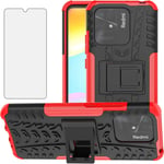 Coque De Protection Pour Xiaomi Redmi 10 C/Poco C40 Avec Film En Verre Trempé Et Support De Protection Redmi10c 10c C10 220333qny Slim Rigide Pour Homme Rouge